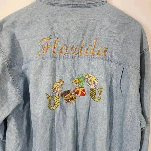 Vintage Fruit of the Loom Cotton Button Down Mermaids  Florida Jean Jacket L - Picture 8 of 8